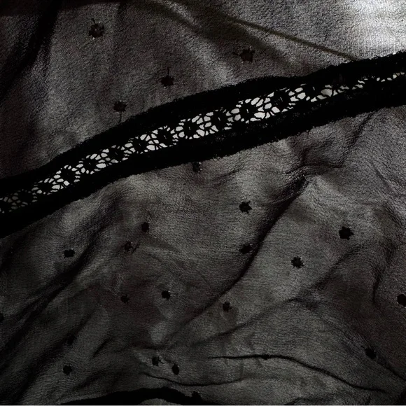 ALLSaints Sheer STAR Embroidered CHIFFON-CREPE Mini DRESS in BLACK Large - Picture 11 of 13